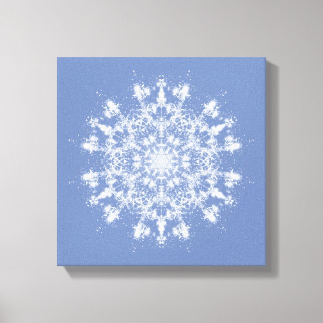 Abstract Lacy Fractal Snowflake on Blue Background Canvas Print (Front)