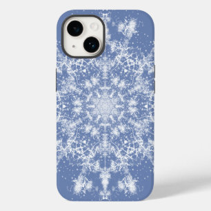 Abstract Lacy Fractal Snowflake on Blue Background Case-Mate iPhone 14 Case