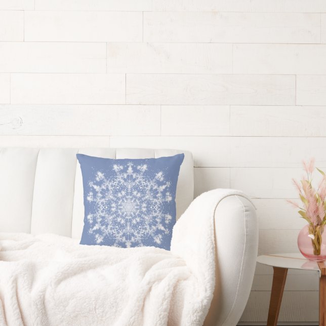 Abstract Lacy Fractal Snowflake on Blue Background Cushion (Couch)