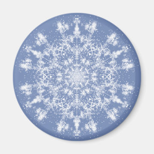 Abstract Lacy Fractal Snowflake on Blue Background Magnet