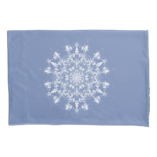 Abstract Lacy Fractal Snowflake on Blue Background Pillowcase