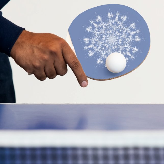 Abstract Lacy Fractal Snowflake on Blue Background Ping Pong Paddle (Insitu)