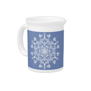 Abstract Lacy Fractal Snowflake on Blue Background Pitcher