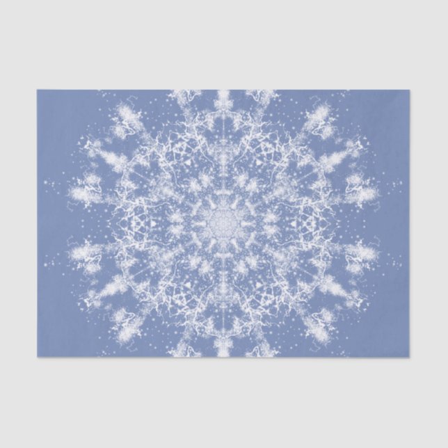 Abstract Lacy Fractal Snowflake on Blue Background Tissue Paper (Front)