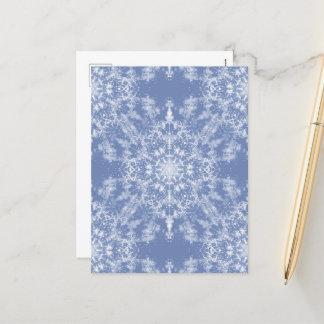 Abstract Lacy Fractal Snowflake Pattern on Blue Holiday Postcard