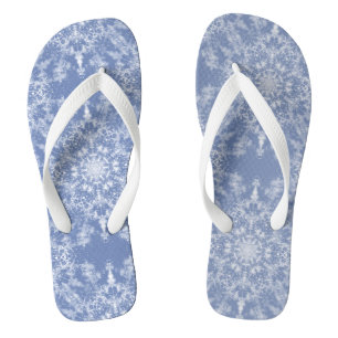 Abstract Lacy Fractal Snowflake Pattern on Blue Jandals