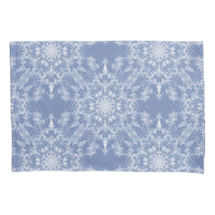 Abstract Lacy Fractal Snowflake Pattern on Blue Pillowcase