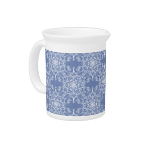 Abstract Lacy Fractal Snowflake Pattern on Blue Pitcher