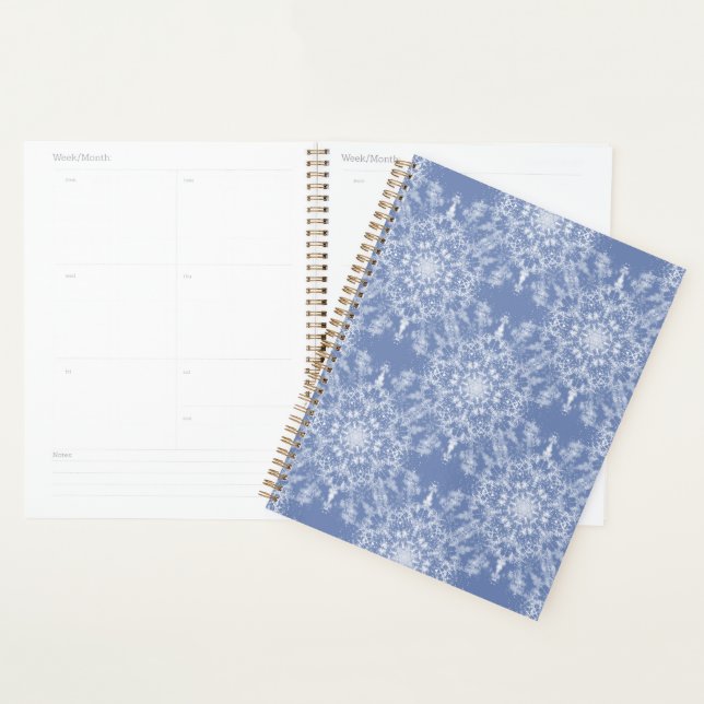 Abstract Lacy Fractal Snowflake Pattern on Blue Planner (Display)