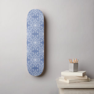 Abstract Lacy Fractal Snowflake Pattern on Blue Skateboard