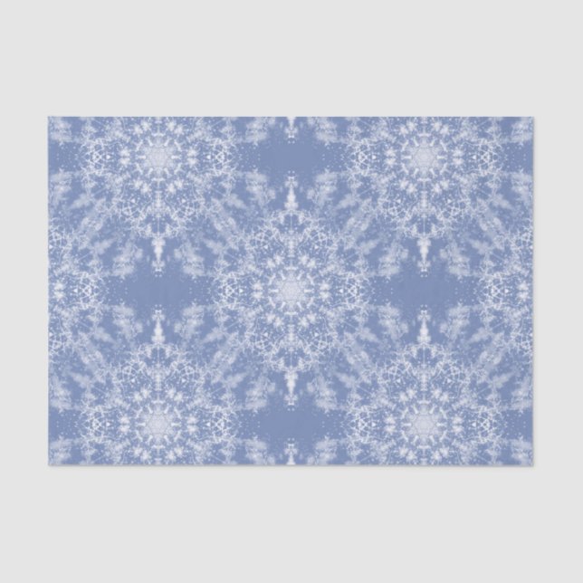 Abstract Lacy Fractal Snowflake Pattern on Blue Tissue Paper (Front)
