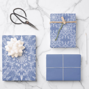 Abstract Lacy Fractal Snowflake Pattern on Blue Wrapping Paper Sheet