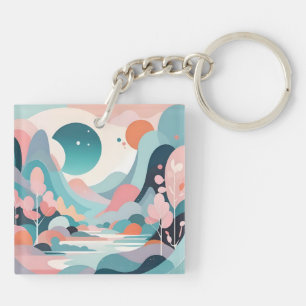 Abstract Landscape Art Key Ring