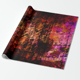 Abstract Landscape Art Swirls Lines Purple Red Wrapping Paper