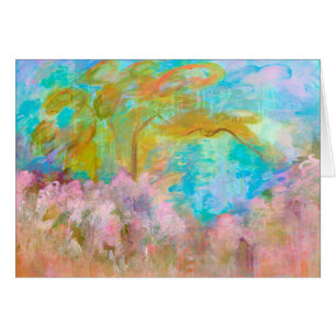 Abstract Landscape Art Tree Pink Aqua Flowers
