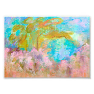 Abstract Landscape Art Tree Pink Aqua Flowers Photo Print
