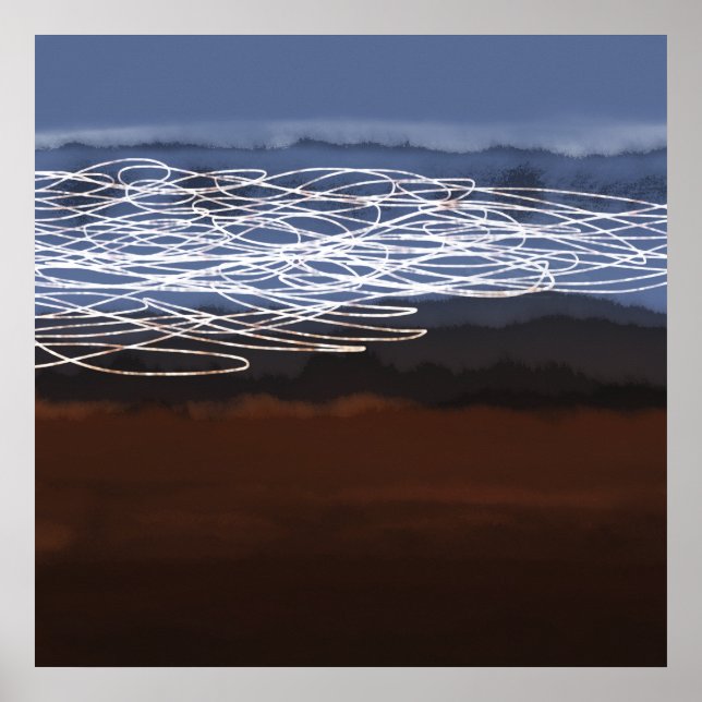 Abstract Landscape Brown Blue Modern Art Poster (Front)