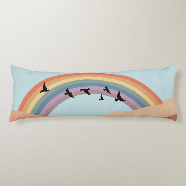 Abstract Landscape Forest Trees Rainbow & Birds Body Cushion (Front)