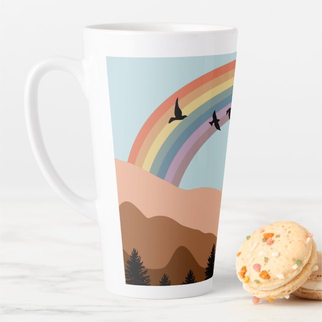Abstract Landscape Forest Trees Rainbow & Birds  Latte Mug (In Situ)