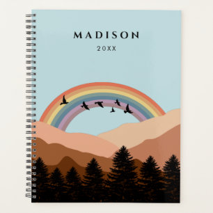 Abstract Landscape Forest Trees Rainbow & Birds Planner
