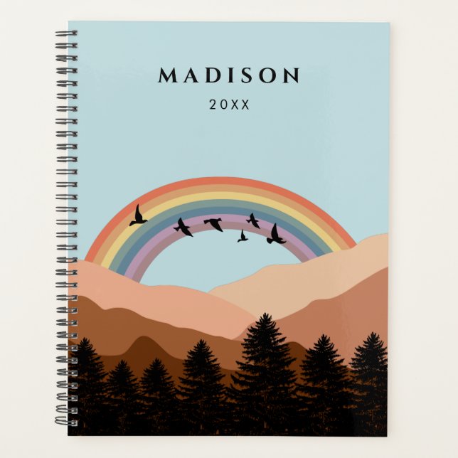 Abstract Landscape Forest Trees Rainbow & Birds Planner (Front)