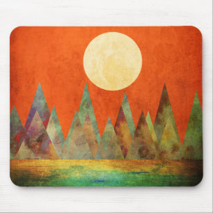 Abstract Landscape Full Moon Mountains Orange Sky Mouse Pad