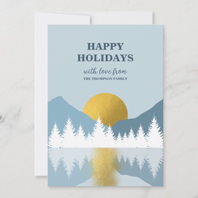 Abstract Landscape Golden Winter Happy Holidays  Holiday Card (Front)