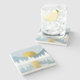 Abstract Landscape Golden Winter Sunset Sunrise Stone Coaster