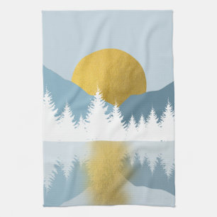 Abstract Landscape Golden Winter Sunset Sunrise Tea Towel