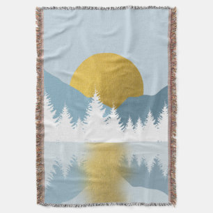 Abstract Landscape Golden Winter Sunset Sunrise Throw Blanket