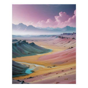 Abstract Landscape Mountains Valley Nature Scenery Poster