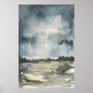 Abstract Landscape Neutral Dark Watercolor Poster