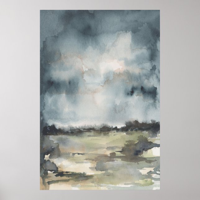 Abstract Landscape Neutral Dark Watercolor Poster (Front)