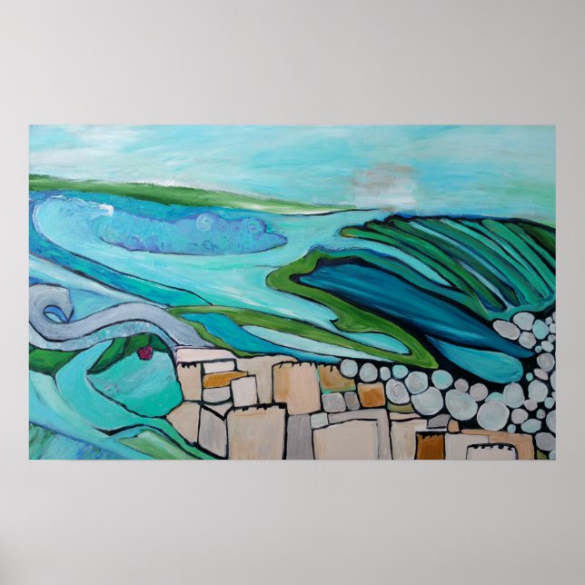 Abstract landscape of seaside village poster (Front)