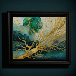 Abstract Landscape Painting Gold Blue Green II Poster