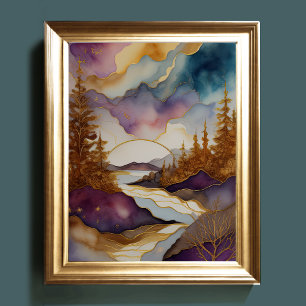 Abstract Landscape Painting Gold Blue Purple Poster