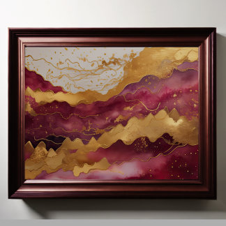 Abstract Landscape Painting Gold Burgundy Poster