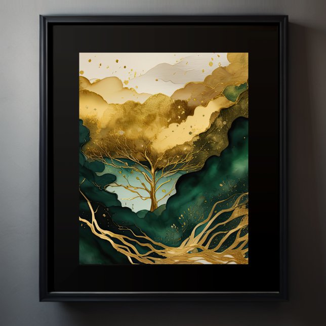 Abstract Landscape Painting Gold Green Poster (Creator Uploaded)