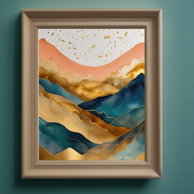 Abstract Landscape Painting Gold Peach Blue II Poster (Creator Uploaded)