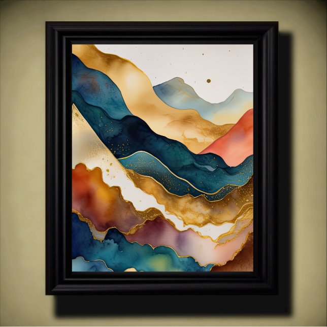 Abstract Landscape Painting Gold Peach Blue Poster (Creator Uploaded)