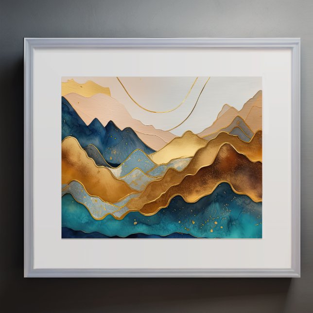 Abstract Landscape Painting Gold Peach Blue Poster (Creator Uploaded)