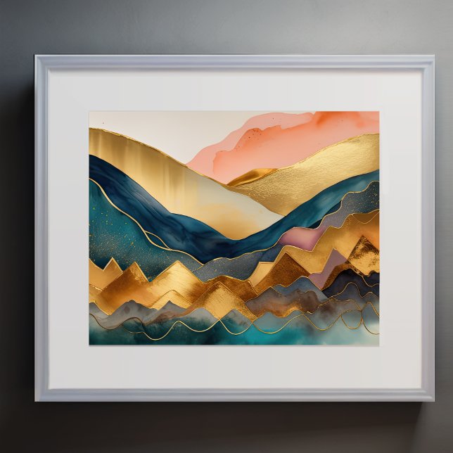 Abstract Landscape Painting Gold Peach Blue Poster (Creator Uploaded)