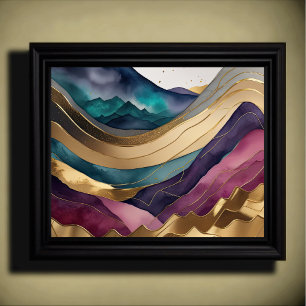 Abstract Landscape Painting Gold Purple Blue Poster
