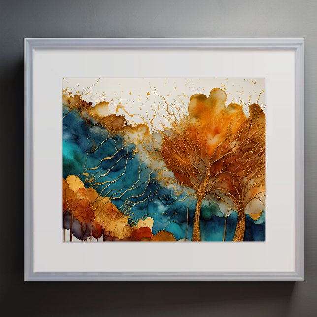 Abstract Landscape Painting Gold Rust Blue Poster (Creator Uploaded)