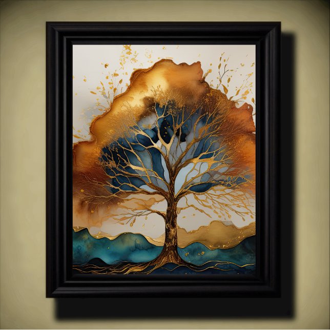 Abstract Landscape Painting Gold Rust Blue Poster (Creator Uploaded)