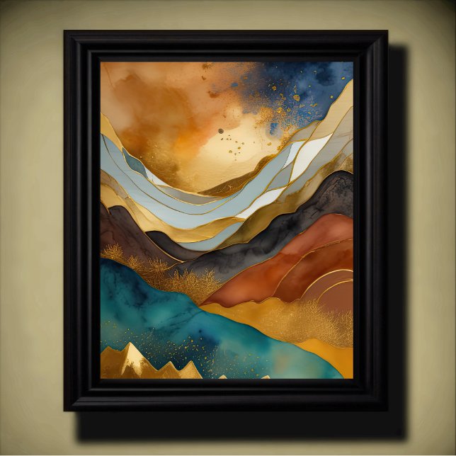 Abstract Landscape Painting Gold Rust Blue Poster (Creator Uploaded)