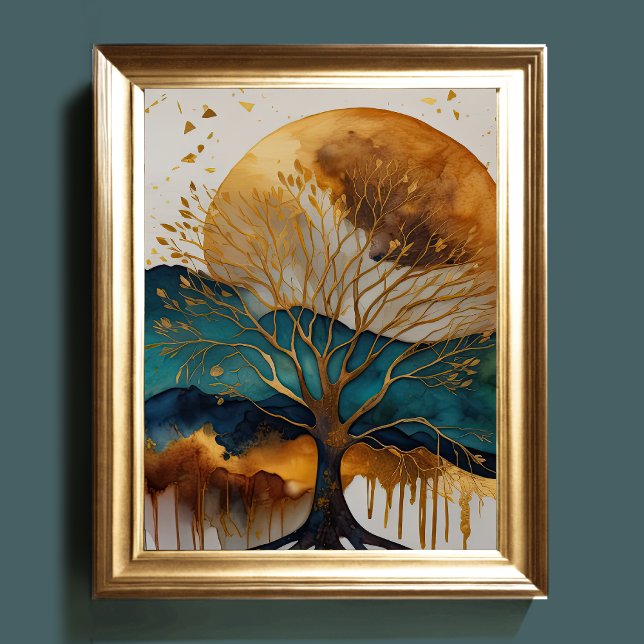 Abstract Landscape Painting Gold Rust Blue Poster (Creator Uploaded)