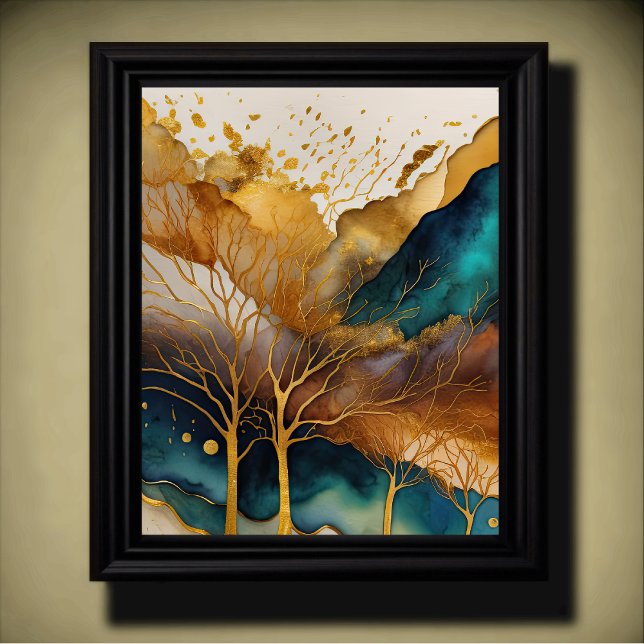 Abstract Landscape Painting Gold Rust Blue Poster (Creator Uploaded)