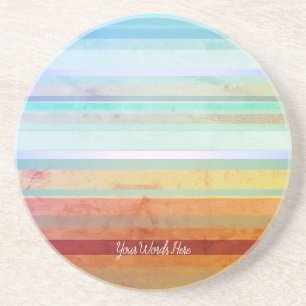 Abstract Landscape Stripes & Your Words Coaster