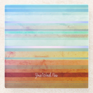 Abstract Landscape Stripes & Your Words Glass Coaster